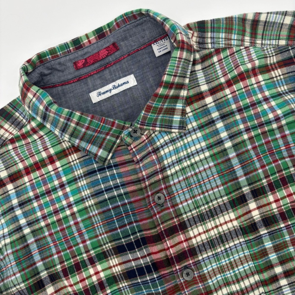 Tommy Bahama XXL Plaid Button Up Flannel Shirt Mens Long‎ Sleeve Multicolor